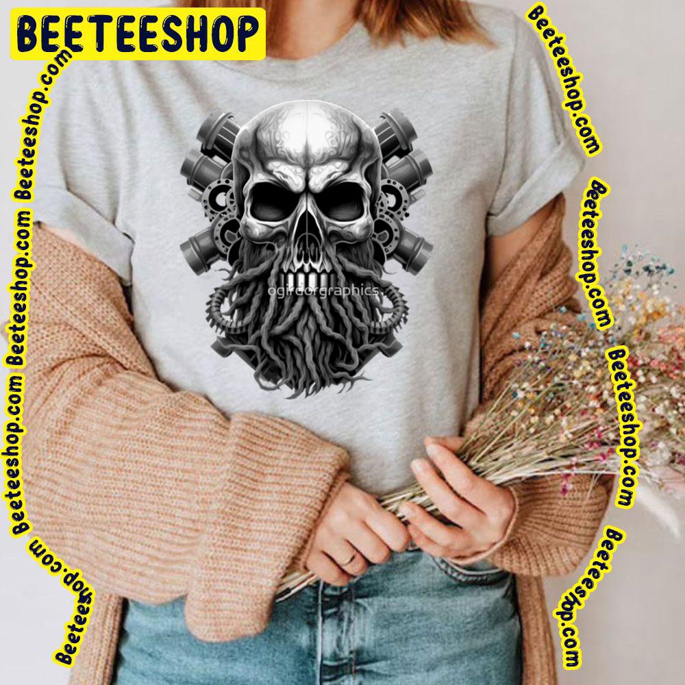 Black White Art Skull Beard Dark Mechanic Piston Car Motorcycle Trending Unisex T-Shirt Black White Art Skull Beard Dark Mechanic Piston Car Motorcycle Trending Unisex T-Shirt