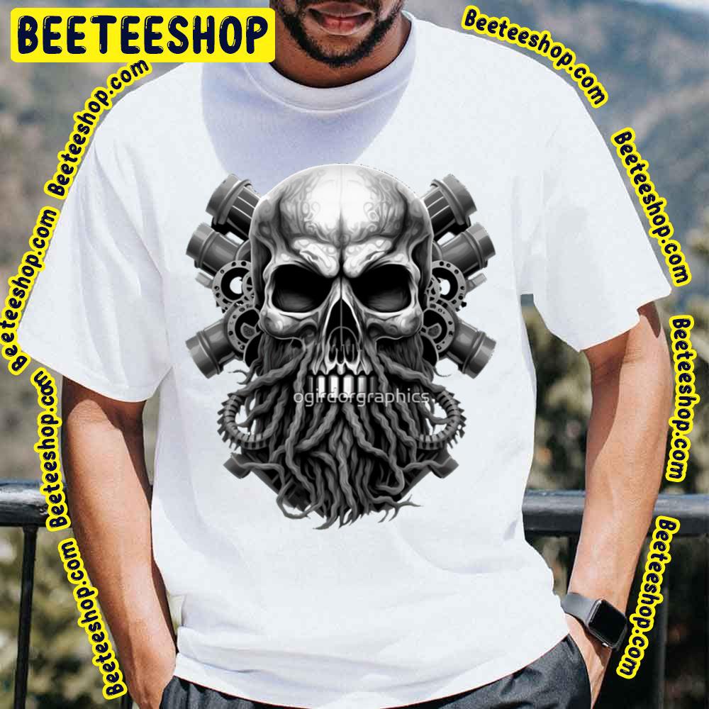 Black White Art Skull Beard Dark Mechanic Piston Car Motorcycle Trending Unisex T-Shirt Black White Art Skull Beard Dark Mechanic Piston Car Motorcycle Trending Unisex T-Shirt