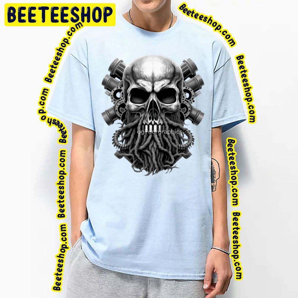 Black White Art Skull Beard Dark Mechanic Piston Car Motorcycle Trending Unisex T-Shirt Black White Art Skull Beard Dark Mechanic Piston Car Motorcycle Trending Unisex T-Shirt