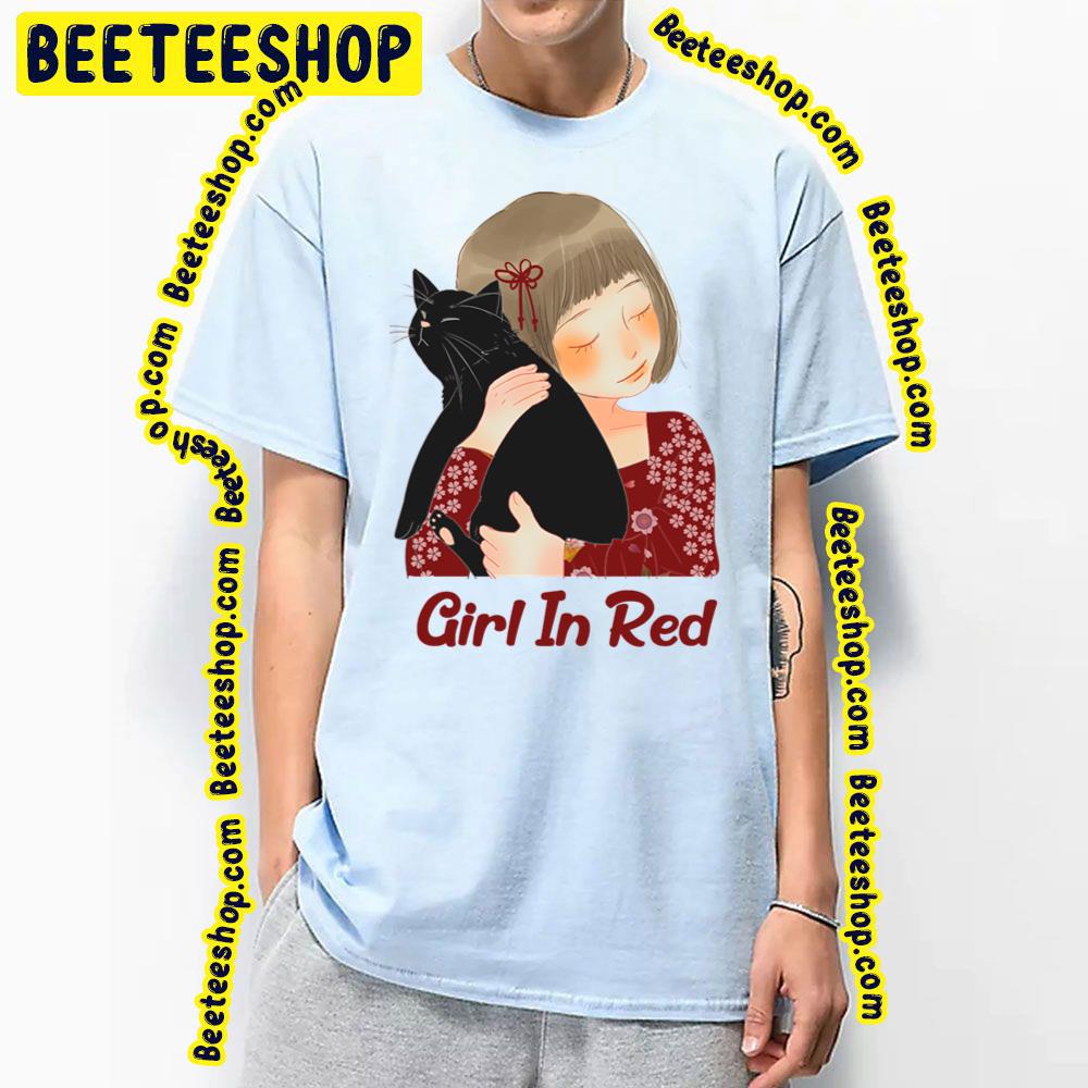 Girl In Red With Black Cat Trending Unisex T-Shirt Girl In Red With Black Cat Trending Unisex T-Shirt