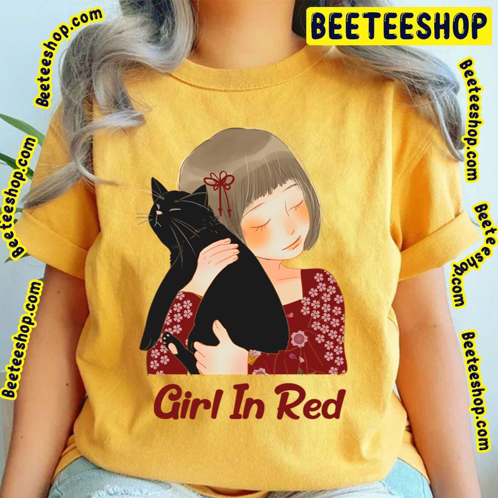 Girl In Red With Black Cat Trending Unisex T-Shirt Girl In Red With Black Cat Trending Unisex T-Shirt
