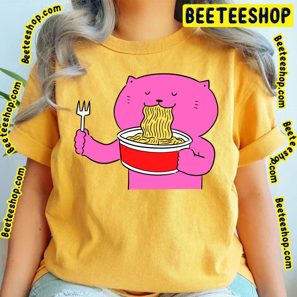 Retro Pink Cat Cat Eating Spaghetti Trending Unisex T-Shirt Retro Pink Cat Cat Eating Spaghetti Trending Unisex T-Shirt