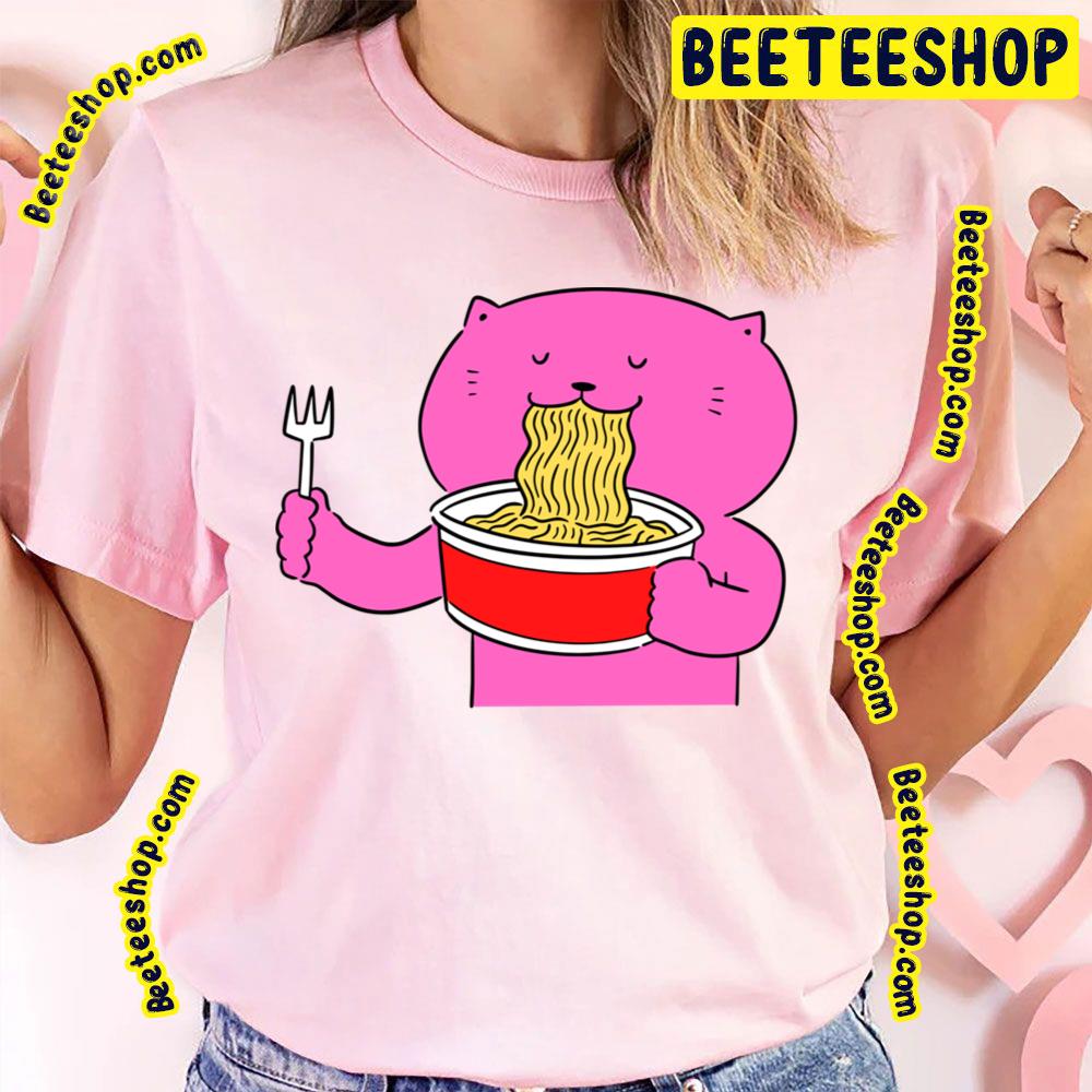 Retro Pink Cat Cat Eating Spaghetti Trending Unisex T-Shirt Retro Pink Cat Cat Eating Spaghetti Trending Unisex T-Shirt