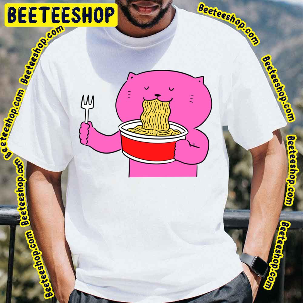 Retro Pink Cat Cat Eating Spaghetti Trending Unisex T-Shirt Retro Pink Cat Cat Eating Spaghetti Trending Unisex T-Shirt