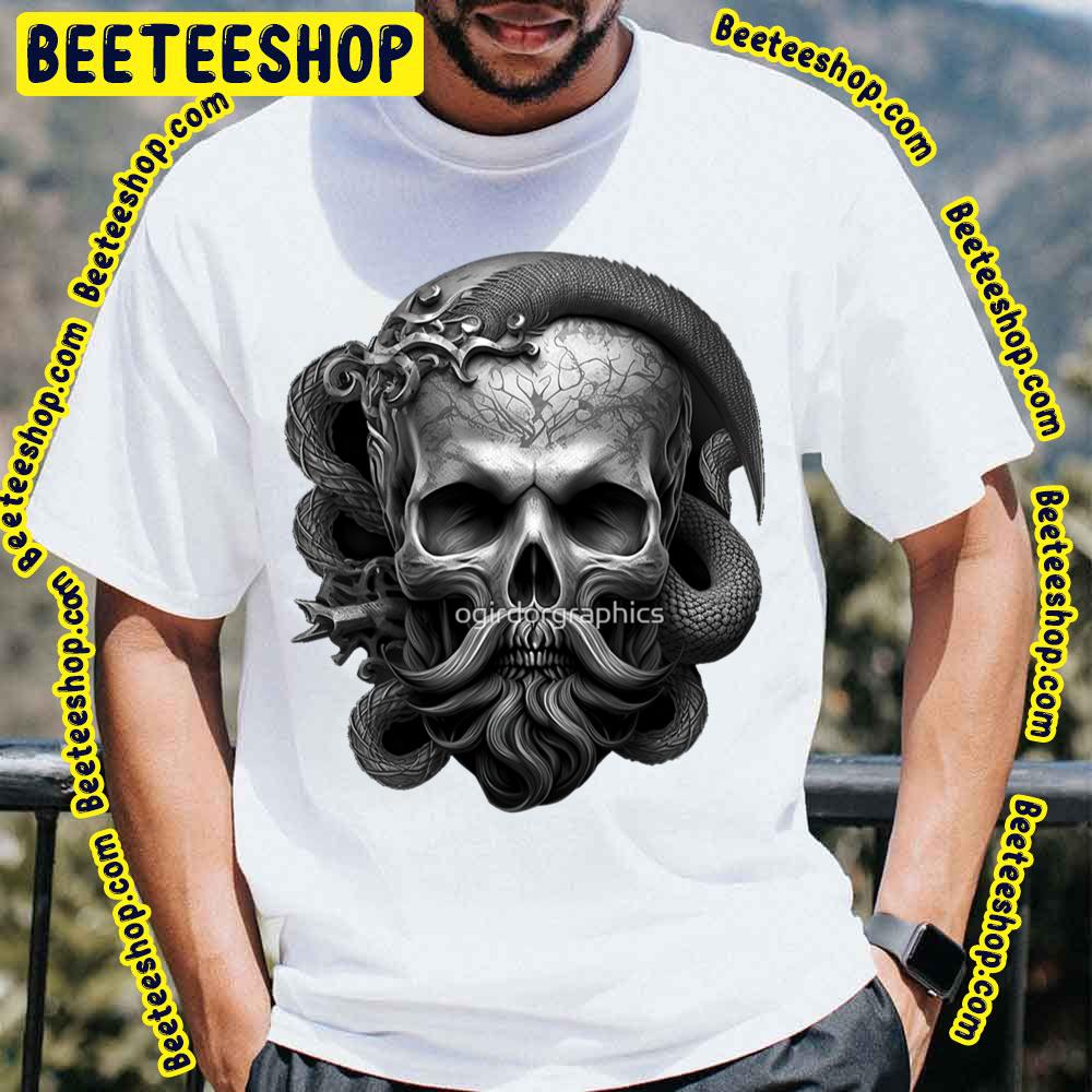 Skull Beard Gold Snake Dark Pirate Emperor Serpent Sinister Black Design Trending Unisex T-Shirt Skull Beard Gold Snake Dark Pirate Emperor Serpent Sinister Black Design Trending Unisex T-Shirt