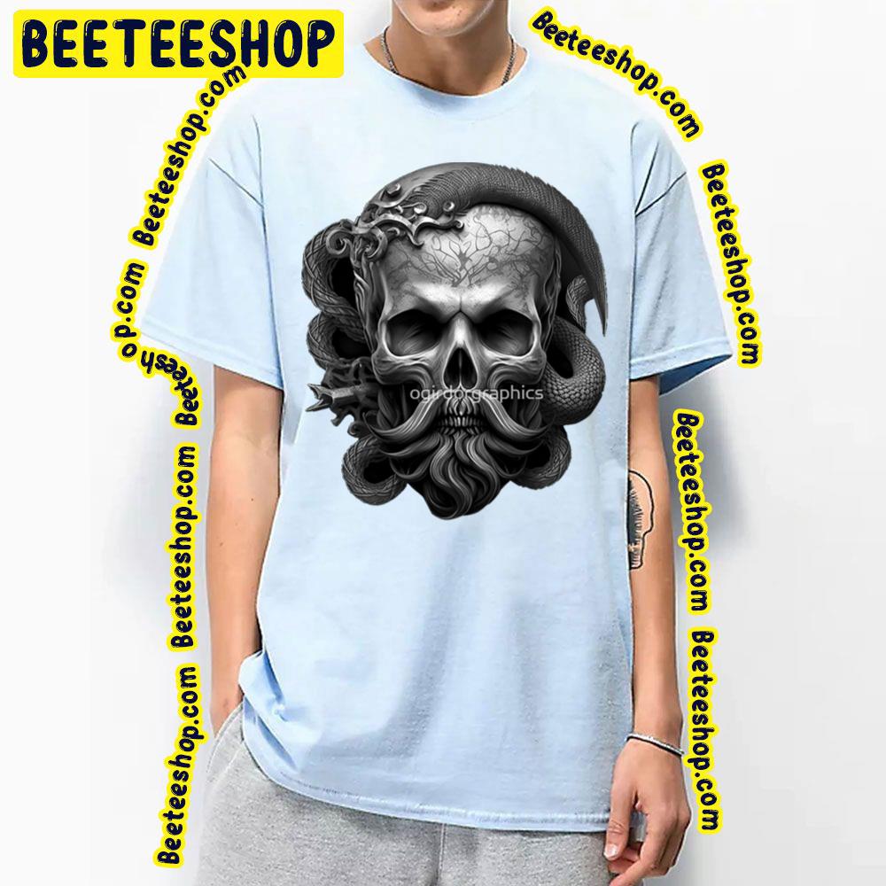 Skull Beard Gold Snake Dark Pirate Emperor Serpent Sinister Black Design Trending Unisex T-Shirt Skull Beard Gold Snake Dark Pirate Emperor Serpent Sinister Black Design Trending Unisex T-Shirt