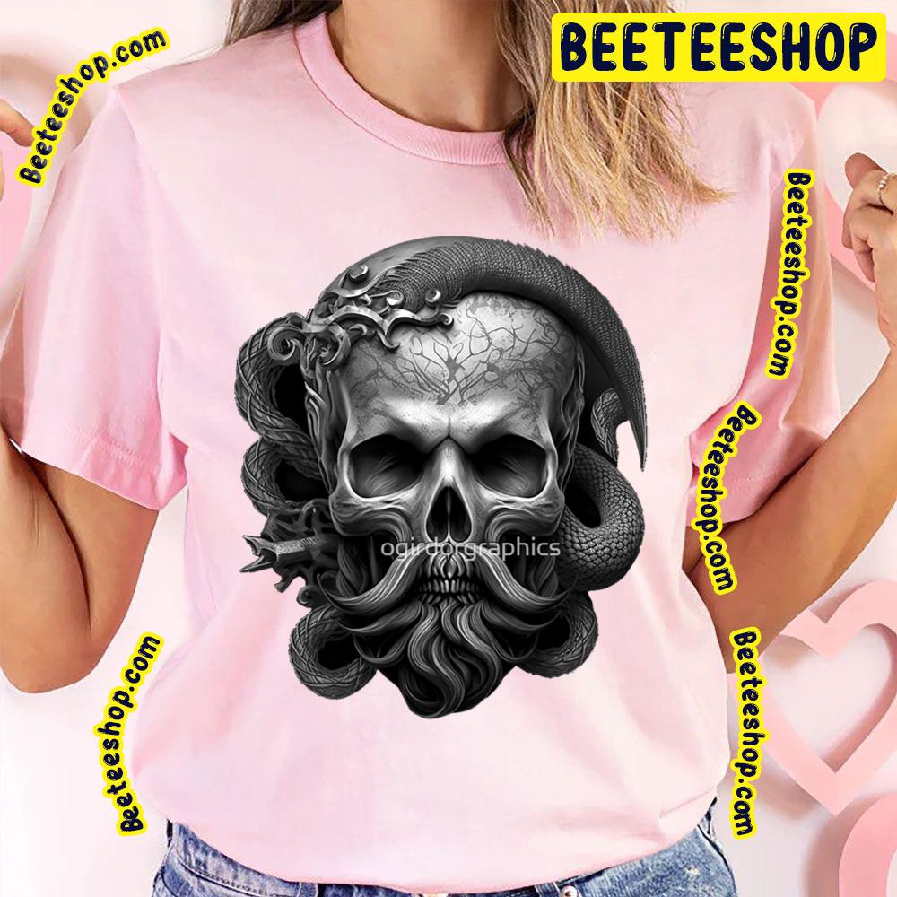 Skull Beard Gold Snake Dark Pirate Emperor Serpent Sinister Black Design Trending Unisex T-Shirt Skull Beard Gold Snake Dark Pirate Emperor Serpent Sinister Black Design Trending Unisex T-Shirt