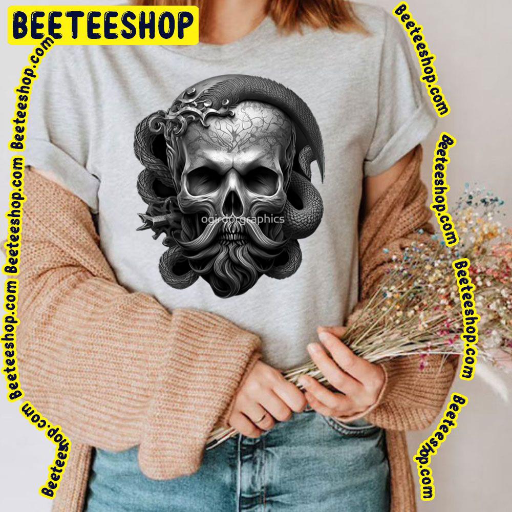 Skull Beard Gold Snake Dark Pirate Emperor Serpent Sinister Black Design Trending Unisex T-Shirt Skull Beard Gold Snake Dark Pirate Emperor Serpent Sinister Black Design Trending Unisex T-Shirt