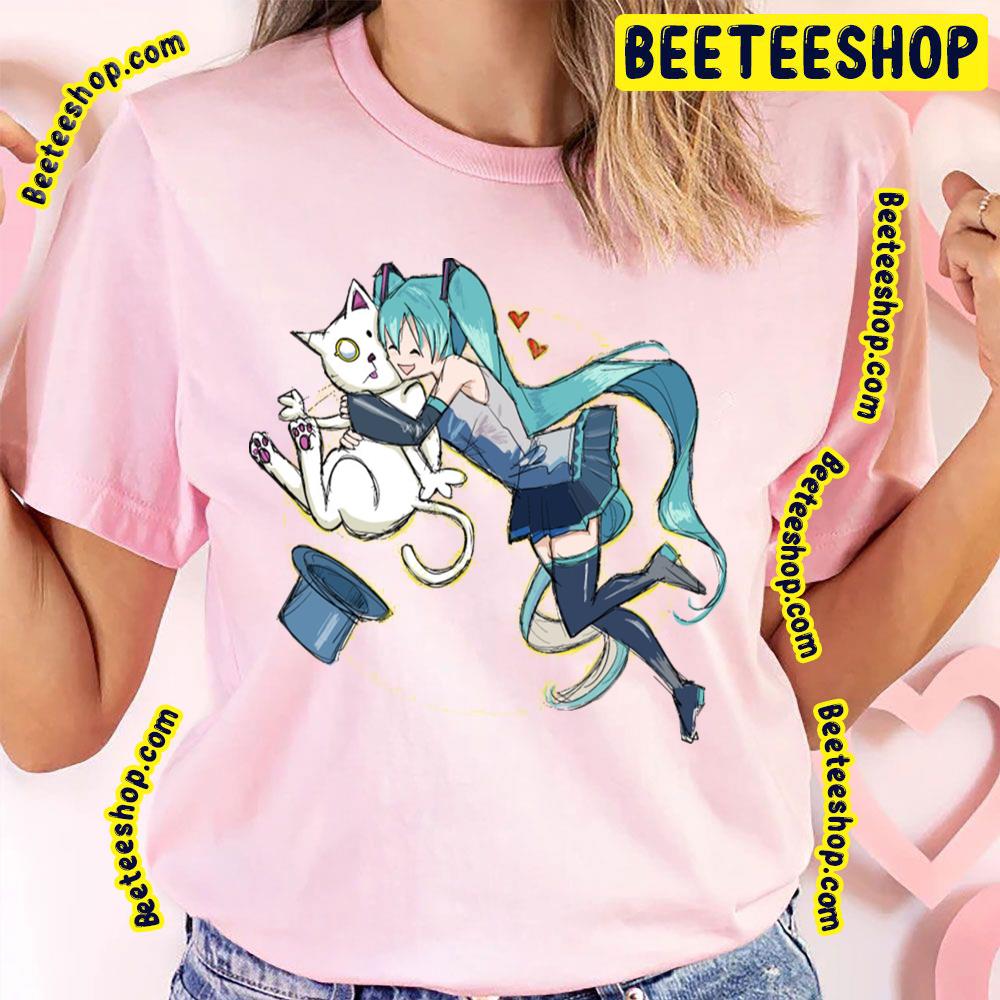 Cat And Hatsune Miku Vocaloid Trending Unisex T-Shirt Cat And Hatsune Miku Vocaloid Trending Unisex T-Shirt