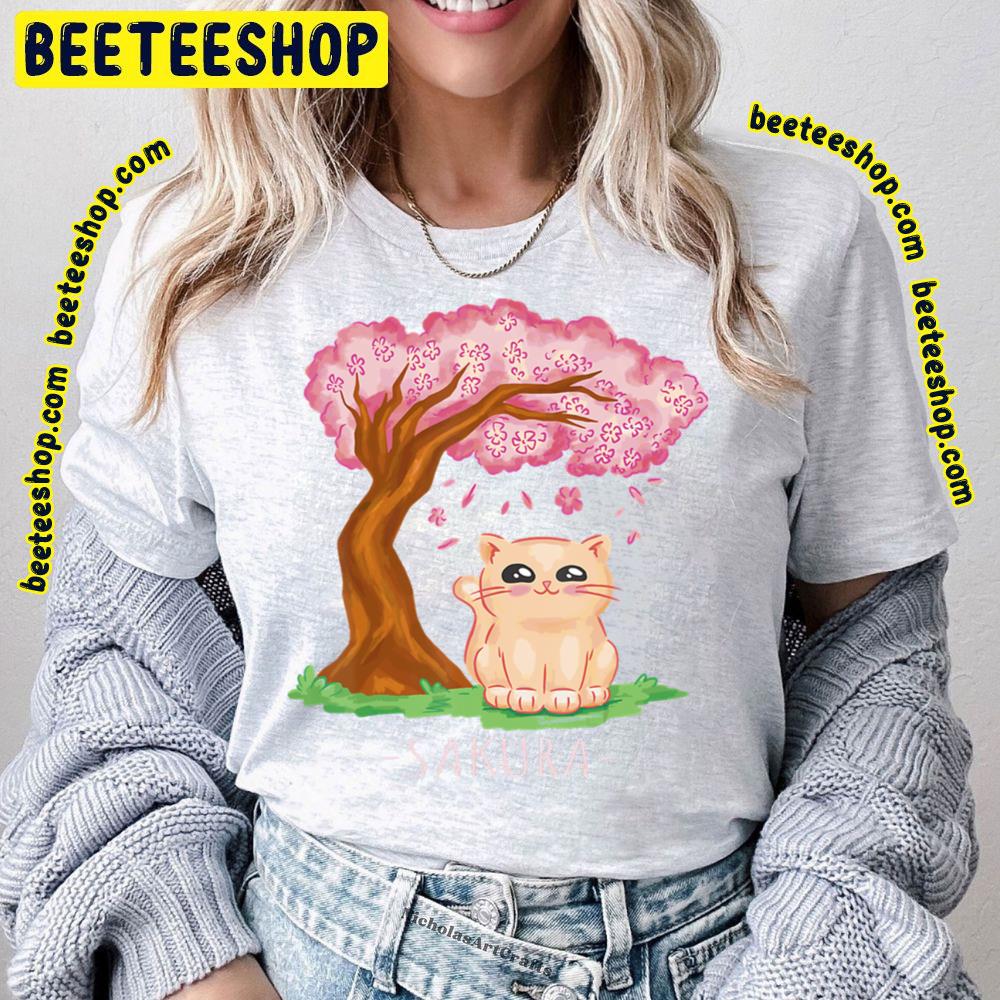 Cute Cat Japanese Cherrysakura Gari Trending Unisex T-Shirt Cute Cat Japanese Cherrysakura Gari Trending Unisex T-Shirt