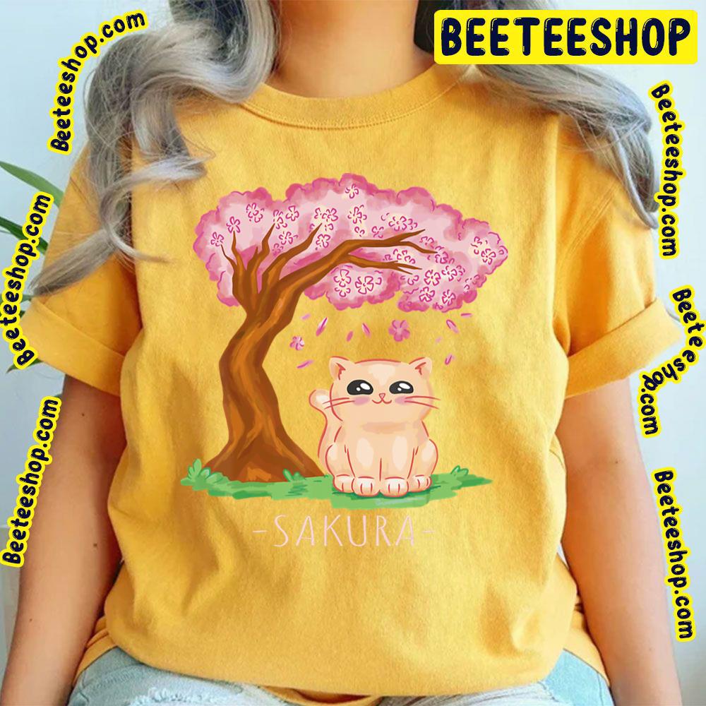 Cute Cat Japanese Cherrysakura Gari Trending Unisex T-Shirt Cute Cat Japanese Cherrysakura Gari Trending Unisex T-Shirt