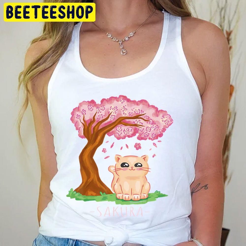 Cute Cat Japanese Cherrysakura Gari Trending Unisex T-Shirt Cute Cat Japanese Cherrysakura Gari Trending Unisex T-Shirt