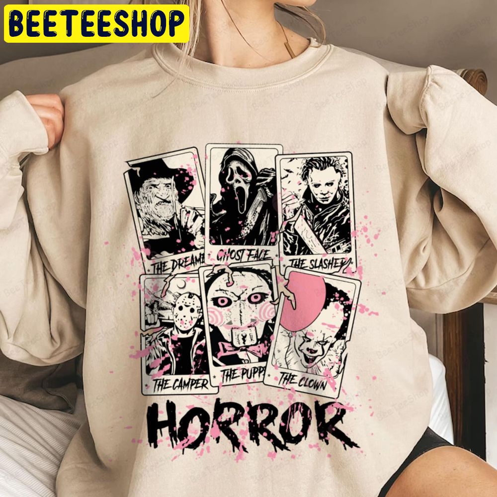 Halloween Horror Characters Tarot, Jason, Freddy, Scream Ghost, Michael Myers, Tarot Card Trending Unisex Sweatshirt Halloween Horror Characters Tarot, Jason, Freddy, Scream Ghost, Michael Myers, Tarot Card Trending Unisex Sweatshirt