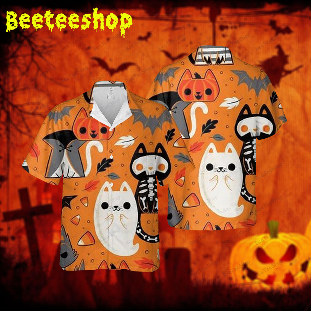 Bats Cats Boos Halloween 050 Spread Collar Hawaii Shirt Bats Cats Boos Halloween 050 Spread Collar Hawaii Shirt