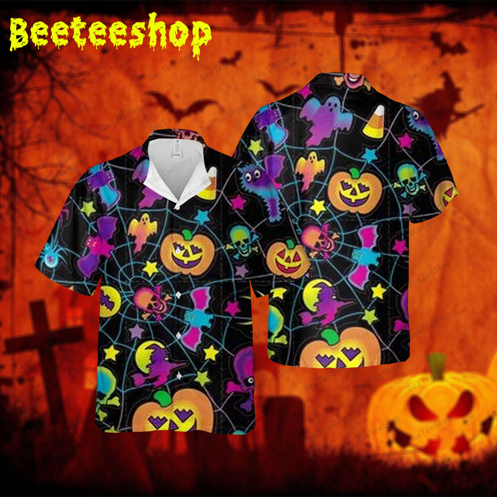 Candy Spiders Pumpkins Halloween Spread Collar Hawaii Shirt Candy Spiders Pumpkins Halloween Spread Collar Hawaii Shirt