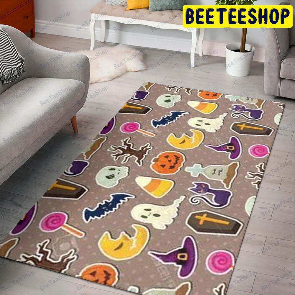 Candy Witch Hats Skulls Ghosts Pumpkins Halloween Pattern Beeteeshop Rug Rectangle Candy Witch Hats Skulls Ghosts Pumpkins Halloween Pattern Beeteeshop Rug Rectangle