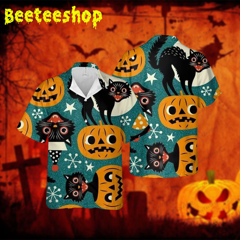 Cats Pumpkins Halloween 129 Spread Collar Hawaii Shirt Cats Pumpkins Halloween 129 Spread Collar Hawaii Shirt
