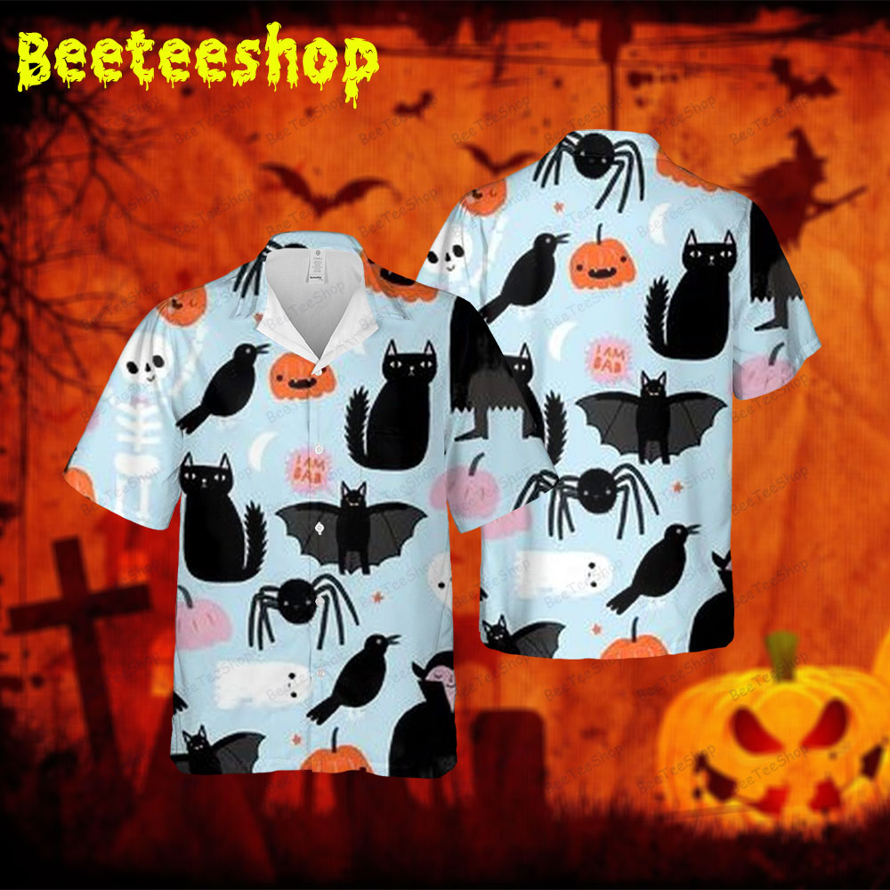 Crows Spiders Bats Cats Pumpkins Halloween Spread Collar Hawaii Shirt Crows Spiders Bats Cats Pumpkins Halloween Spread Collar Hawaii Shirt
