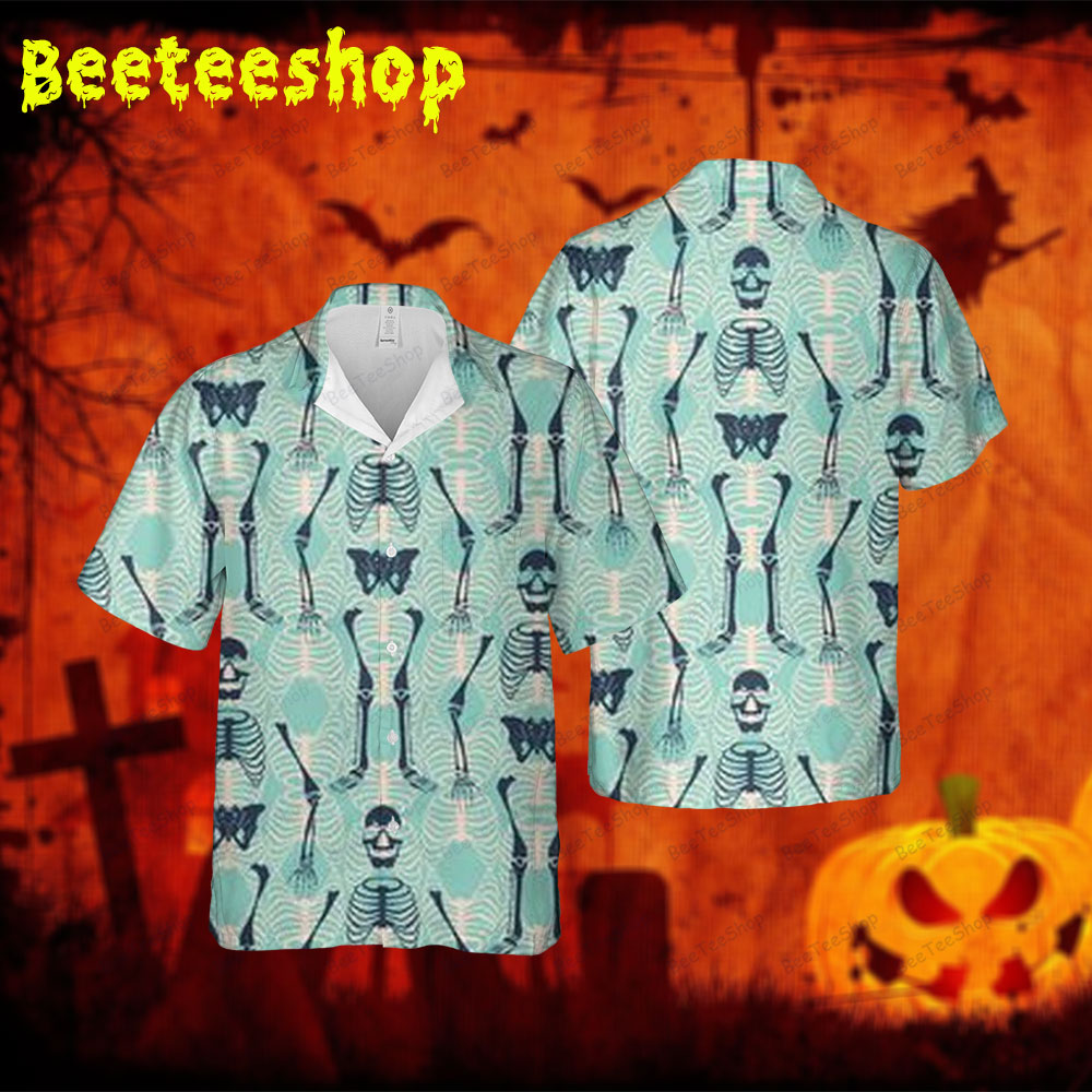 Green Skeletons Halloween Spread Collar Hawaii Shirt Green Skeletons Halloween Spread Collar Hawaii Shirt