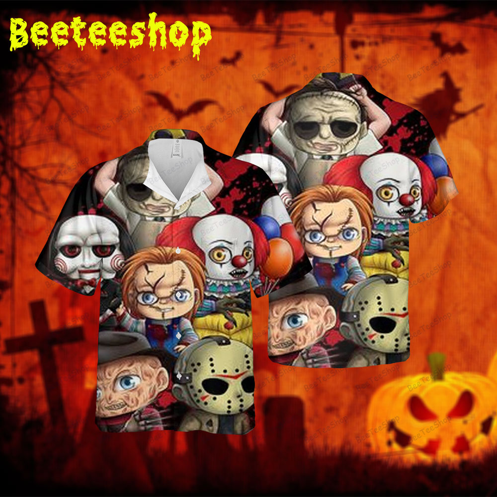 Horror Characters Halloween Spread Collar Hawaii Shirt Horror Characters Halloween Spread Collar Hawaii Shirt