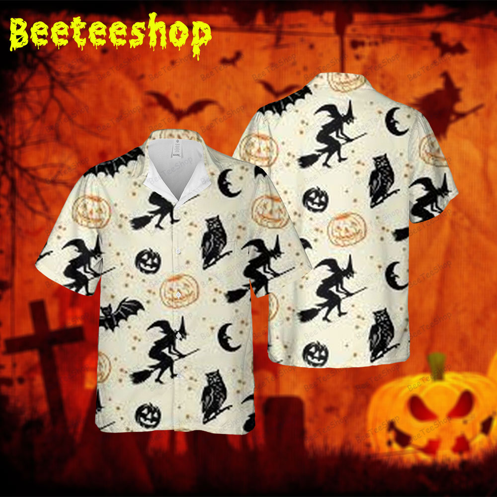 Owl Witch Hats Witchs Bats Pumpkins Halloween Spread Collar Hawaii Shirt Owl Witch Hats Witchs Bats Pumpkins Halloween Spread Collar Hawaii Shirt