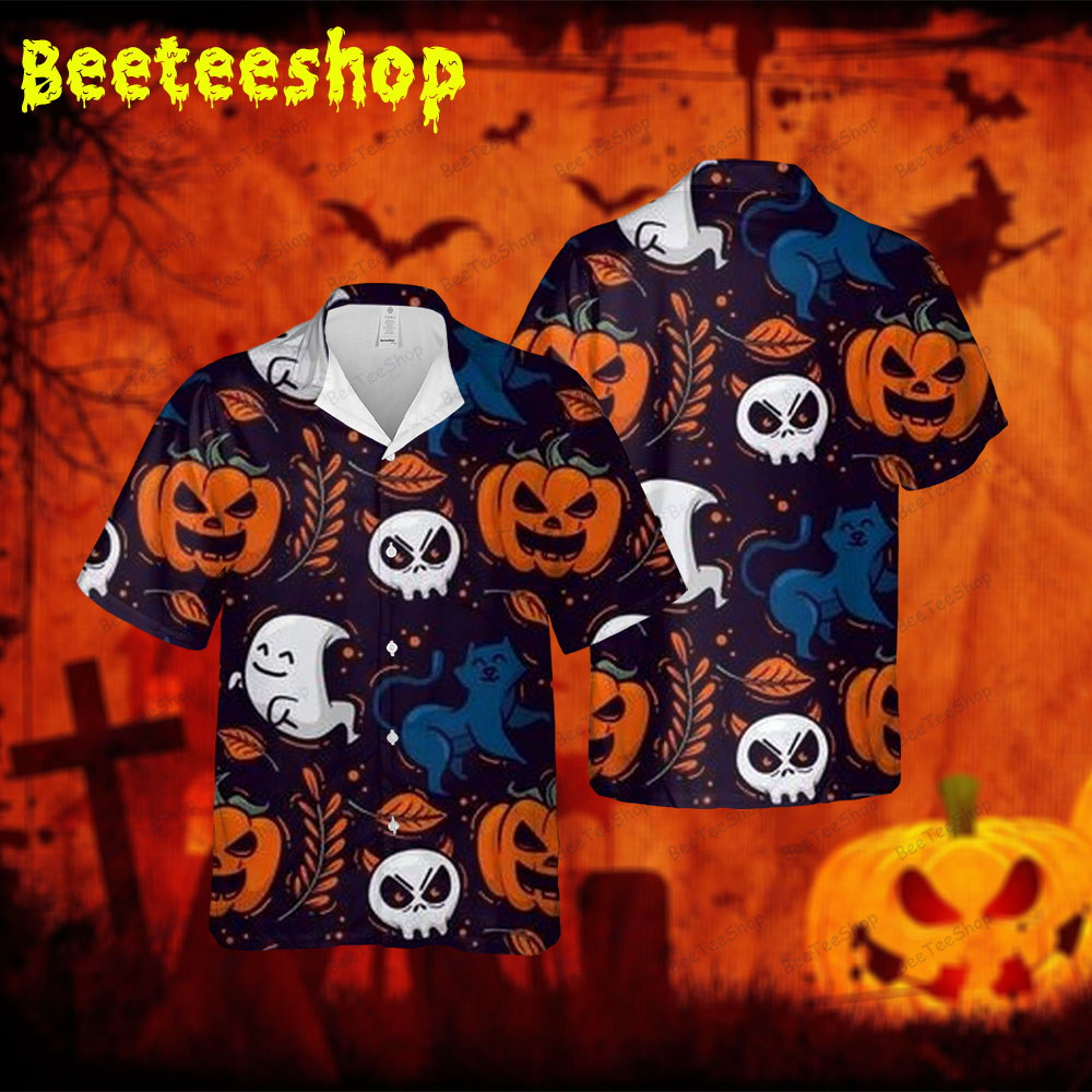 Skulls Boos Pumpkins Halloween 025 Spread Collar Hawaii Shirt Skulls Boos Pumpkins Halloween 025 Spread Collar Hawaii Shirt