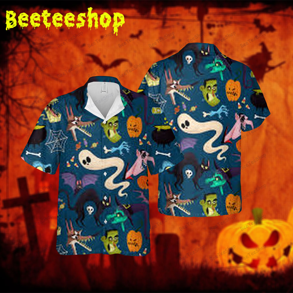 Spiders Bats Cats Boos Pumpkins Halloween 042 Spread Collar Hawaii Shirt Spiders Bats Cats Boos Pumpkins Halloween 042 Spread Collar Hawaii Shirt