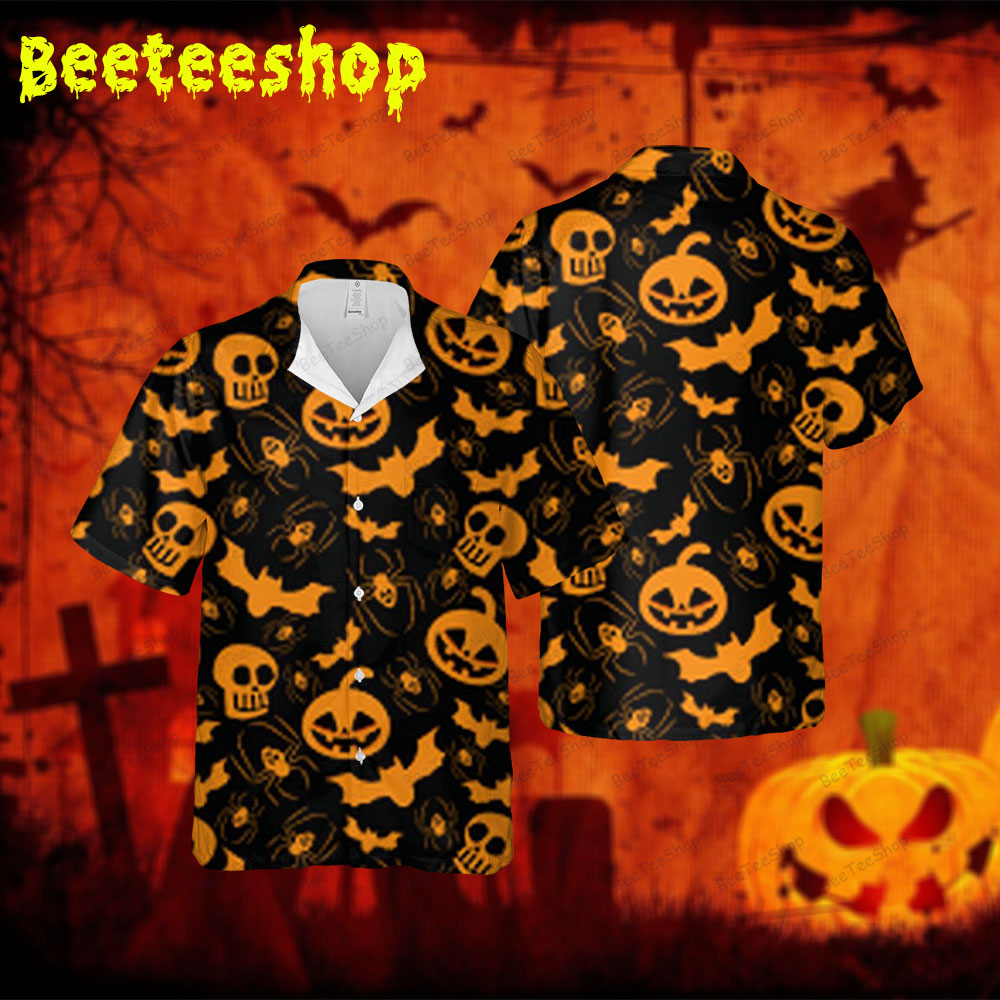Spiders Skulls Bats Halloween Spread Collar Hawaii Shirt Spiders Skulls Bats Halloween Spread Collar Hawaii Shirt