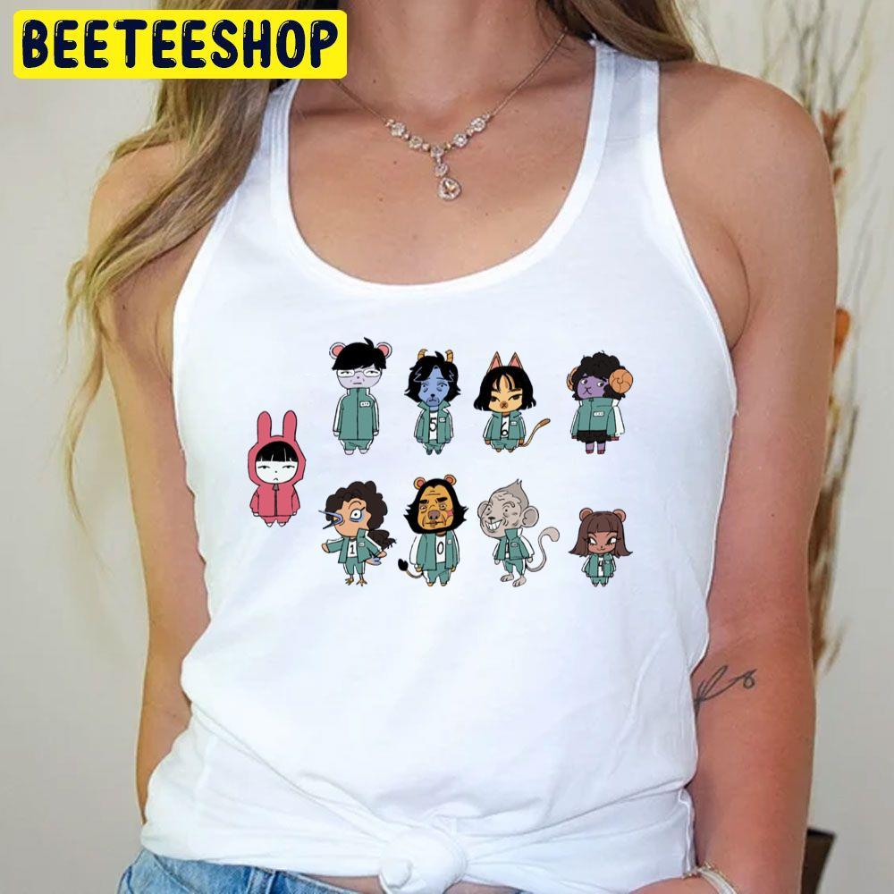 Squid Game Characters Cartoon Moovie 1 Beeteeshop Trending Unisex T-Shirt Squid Game Characters Cartoon Moovie 1 Beeteeshop Trending Unisex T-Shirt