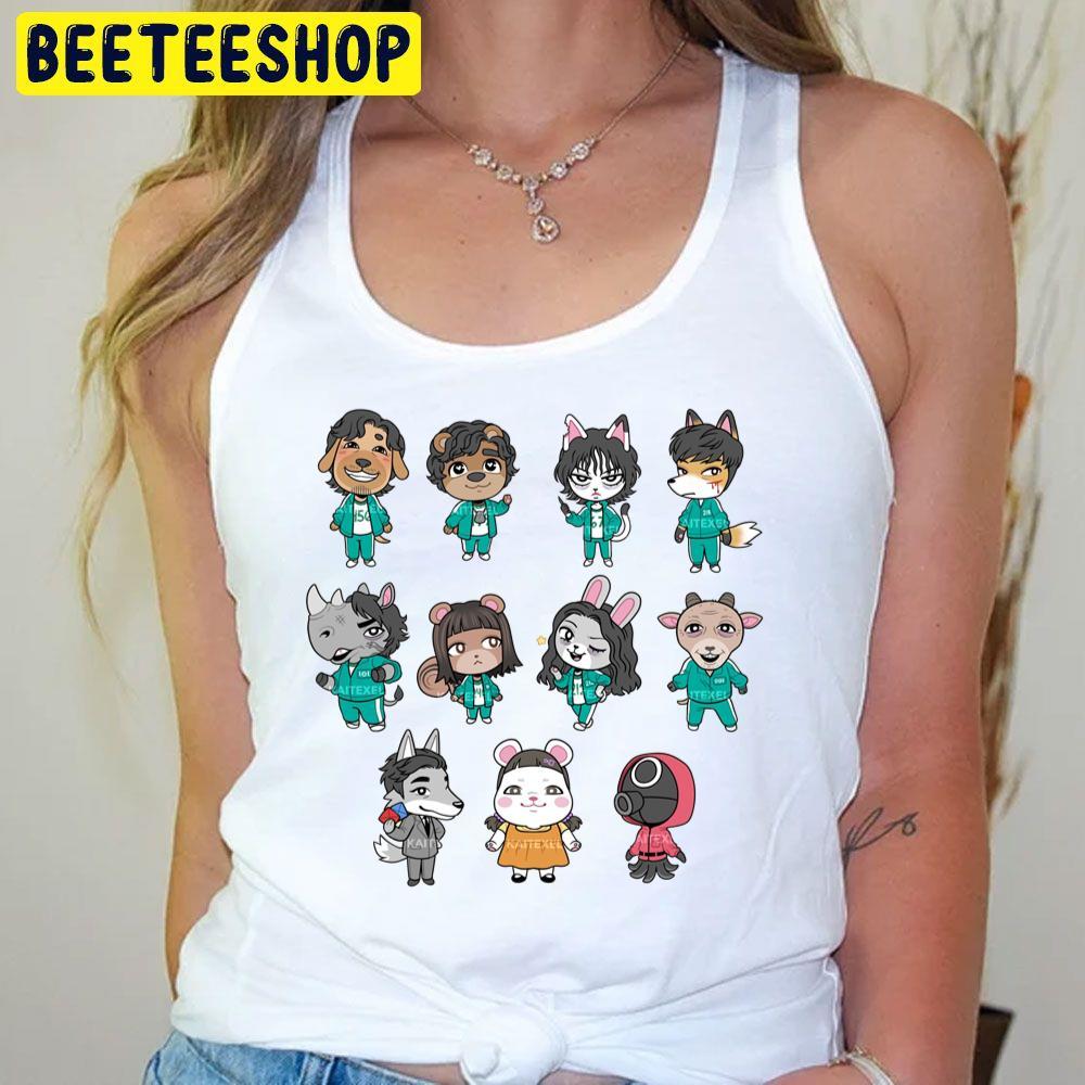 Squid Game Characters Cartoon Moovie 2 Beeteeshop Trending Unisex T-Shirt Squid Game Characters Cartoon Moovie 2 Beeteeshop Trending Unisex T-Shirt