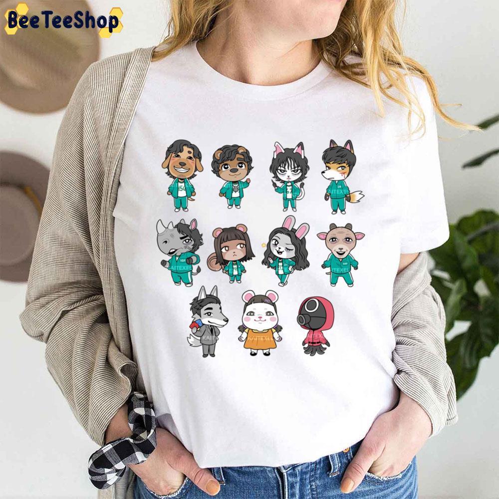 Squid Game Characters Cartoon Moovie 2 Beeteeshop Trending Unisex T-Shirt Squid Game Characters Cartoon Moovie 2 Beeteeshop Trending Unisex T-Shirt