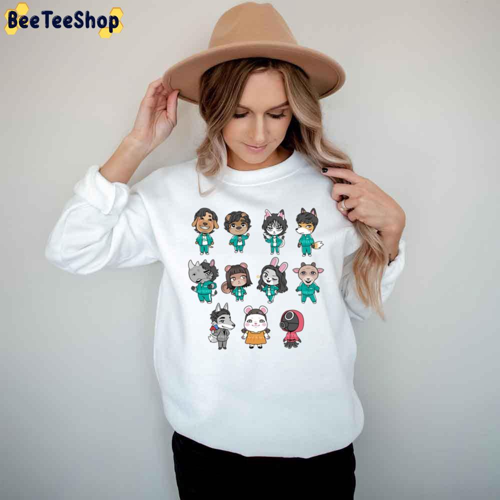 Squid Game Characters Cartoon Moovie 2 Beeteeshop Trending Unisex T-Shirt Squid Game Characters Cartoon Moovie 2 Beeteeshop Trending Unisex T-Shirt