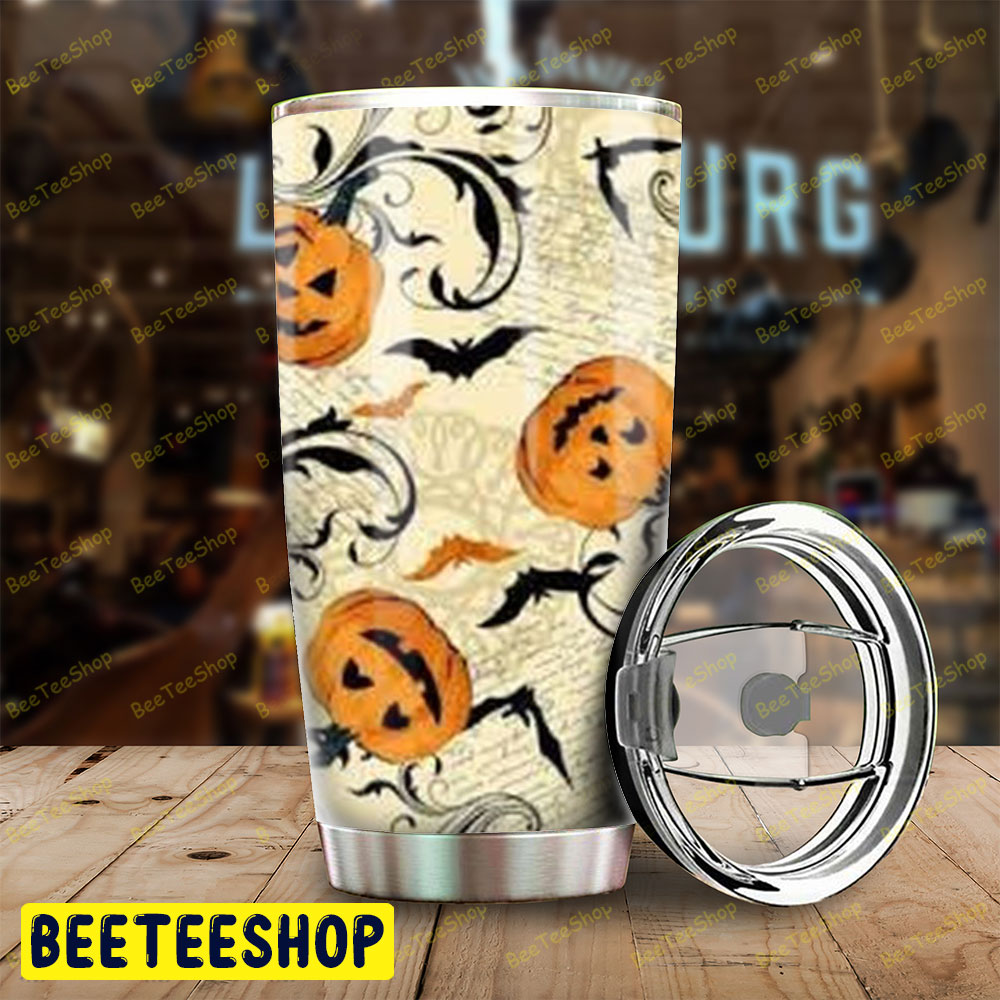 Vintage Bats Pumpkins Halloween Pattern Tumbler Vintage Bats Pumpkins Halloween Pattern Tumbler