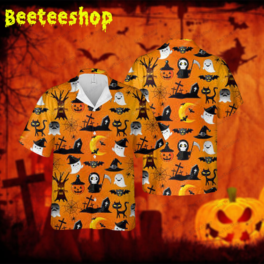 Witch Hats Witchs Spiders Boos Halloween Spread Collar Hawaii Shirt Witch Hats Witchs Spiders Boos Halloween Spread Collar Hawaii Shirt