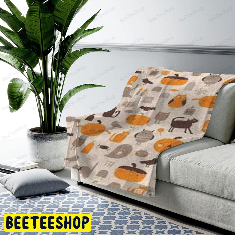 Bats Cats Pumpkins Halloween Pattern 066 Beeteeshop US Cozy Blanket Bats Cats Pumpkins Halloween Pattern 066 Beeteeshop US Cozy Blanket