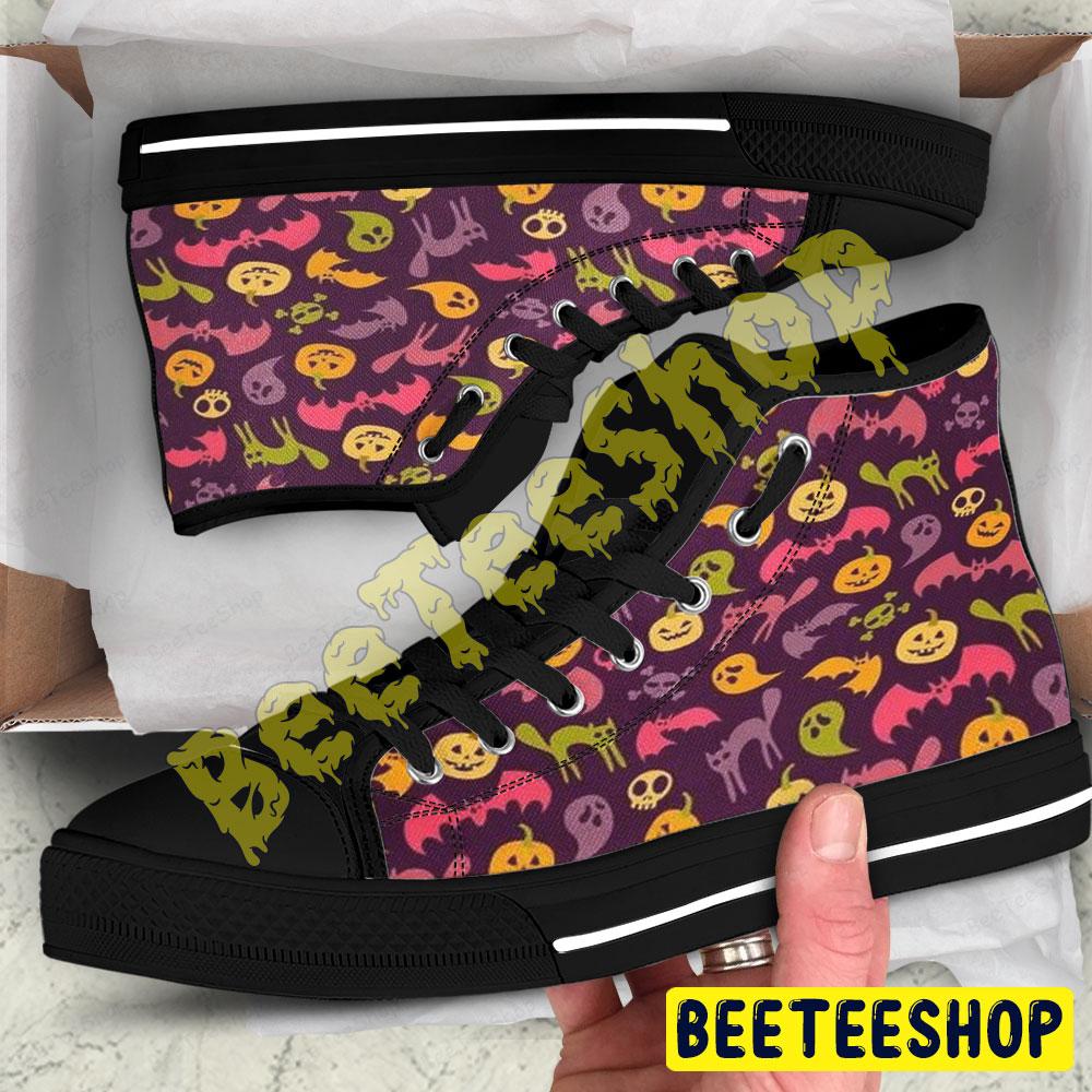 Bats Ghosts Pumpkins Halloween Pattern 092 Beeteeshop Adults High Top Canvas Shoes Bats Ghosts Pumpkins Halloween Pattern 092 Beeteeshop Adults High Top Canvas Shoes