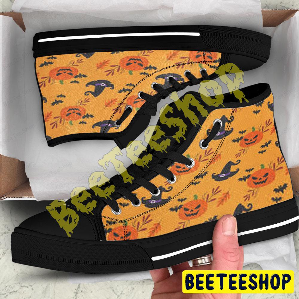 Bats Pumpkins Halloween Pattern 112 Beeteeshop Adults High Top Canvas Shoes Bats Pumpkins Halloween Pattern 112 Beeteeshop Adults High Top Canvas Shoes