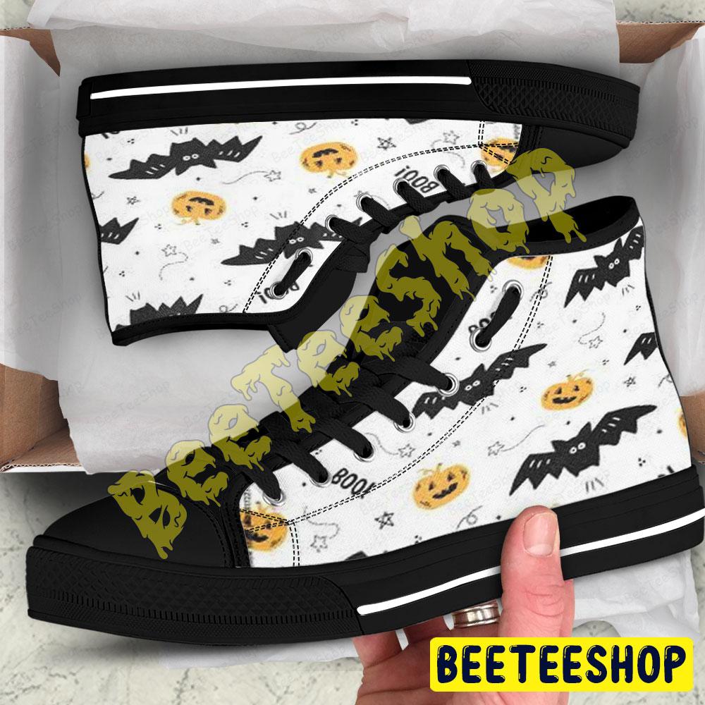 Bats Pumpkins Halloween Pattern 145 Beeteeshop Adults High Top Canvas Shoes Bats Pumpkins Halloween Pattern 145 Beeteeshop Adults High Top Canvas Shoes