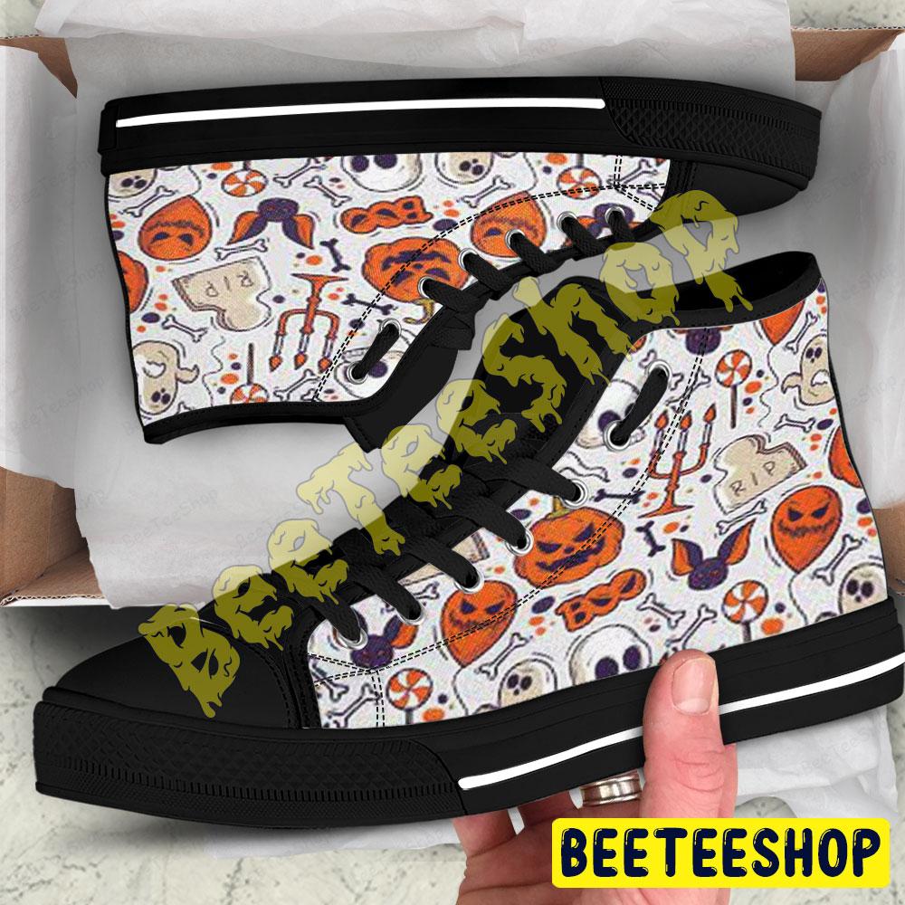 Candy Skulls Bats Boos Pumpkins Halloween Pattern Beeteeshop Adults High Top Canvas Shoes Candy Skulls Bats Boos Pumpkins Halloween Pattern Beeteeshop Adults High Top Canvas Shoes