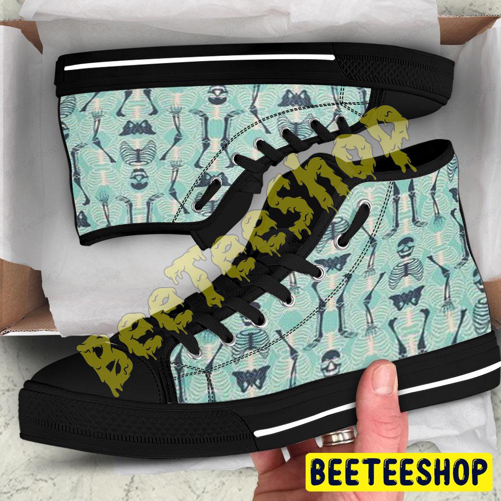 Green Skeletons Halloween Pattern Beeteeshop Adults High Top Canvas Shoes Green Skeletons Halloween Pattern Beeteeshop Adults High Top Canvas Shoes