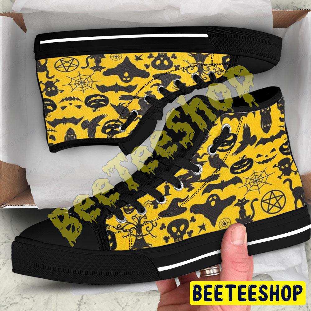 Owl Spiders Bats Cats Pumpkins Halloween Pattern Beeteeshop Adults High Top Canvas Shoes Owl Spiders Bats Cats Pumpkins Halloween Pattern Beeteeshop Adults High Top Canvas Shoes