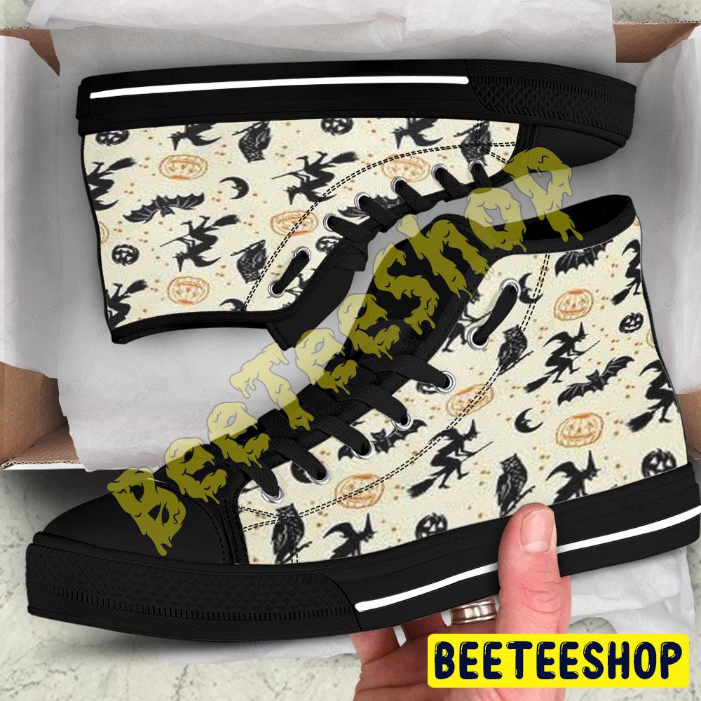 Owl Witch Hats Witchs Bats Pumpkins Halloween Pattern Beeteeshop Adults High Top Canvas Shoes Owl Witch Hats Witchs Bats Pumpkins Halloween Pattern Beeteeshop Adults High Top Canvas Shoes