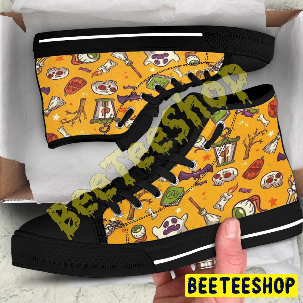 Skulls Bats Boos Pumpkins Halloween Pattern 014 Beeteeshop Adults High Top Canvas Shoes Skulls Bats Boos Pumpkins Halloween Pattern 014 Beeteeshop Adults High Top Canvas Shoes