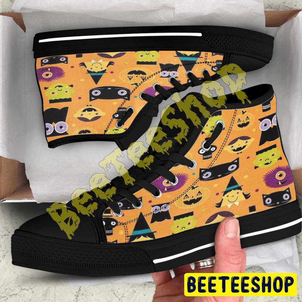 Skulls Cats Pumpkins Halloween Pattern 196 Beeteeshop Adults High Top Canvas Shoes Skulls Cats Pumpkins Halloween Pattern 196 Beeteeshop Adults High Top Canvas Shoes