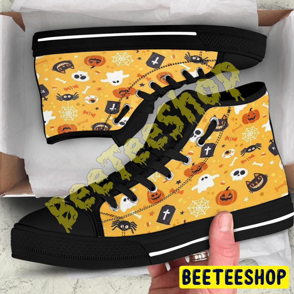 Skulls Ghosts Pumpkins Halloween Pattern 200 Beeteeshop Adults High Top Canvas Shoes Skulls Ghosts Pumpkins Halloween Pattern 200 Beeteeshop Adults High Top Canvas Shoes
