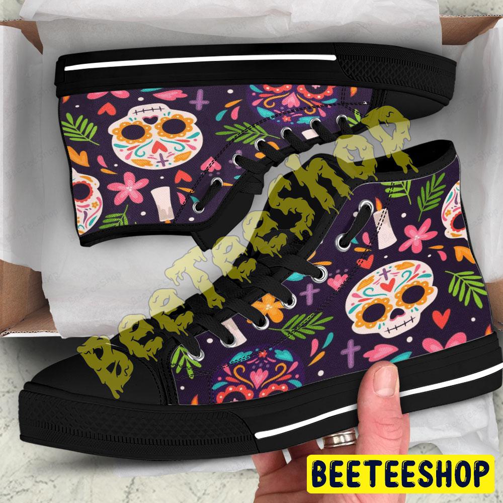 Skulls Halloween Pattern 09 Beeteeshop Adults High Top Canvas Shoes Skulls Halloween Pattern 09 Beeteeshop Adults High Top Canvas Shoes