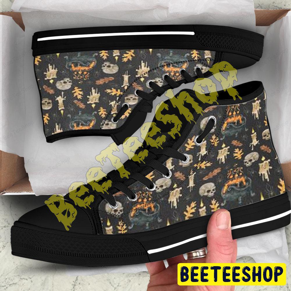 Skulls Halloween Pattern 099 Beeteeshop Adults High Top Canvas Shoes Skulls Halloween Pattern 099 Beeteeshop Adults High Top Canvas Shoes