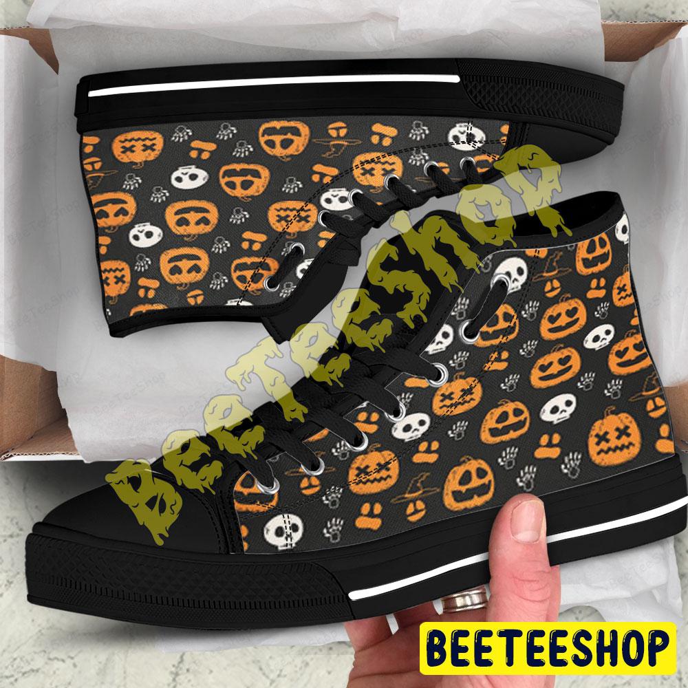 Skulls Pumpkins Halloween Pattern 002 Beeteeshop Adults High Top Canvas Shoes Skulls Pumpkins Halloween Pattern 002 Beeteeshop Adults High Top Canvas Shoes