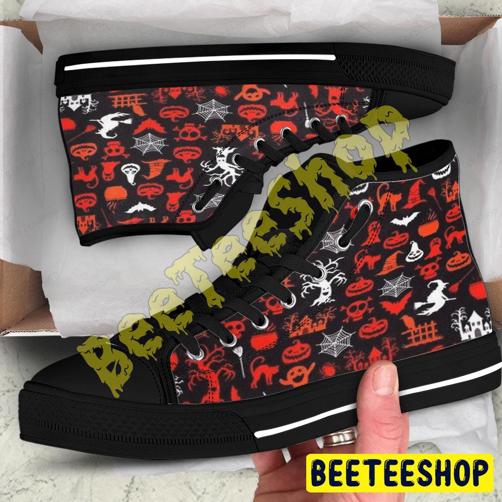 Skulls Pumpkins Halloween Pattern 313 Beeteeshop Adults High Top Canvas Shoes Skulls Pumpkins Halloween Pattern 313 Beeteeshop Adults High Top Canvas Shoes