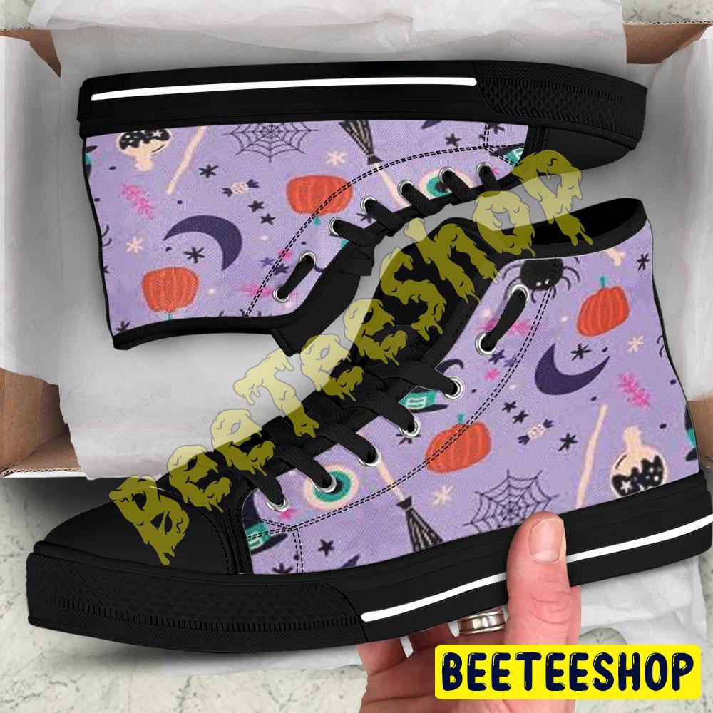 Spiders Pumpkins Halloween Pattern 075 Beeteeshop Adults High Top Canvas Shoes Spiders Pumpkins Halloween Pattern 075 Beeteeshop Adults High Top Canvas Shoes